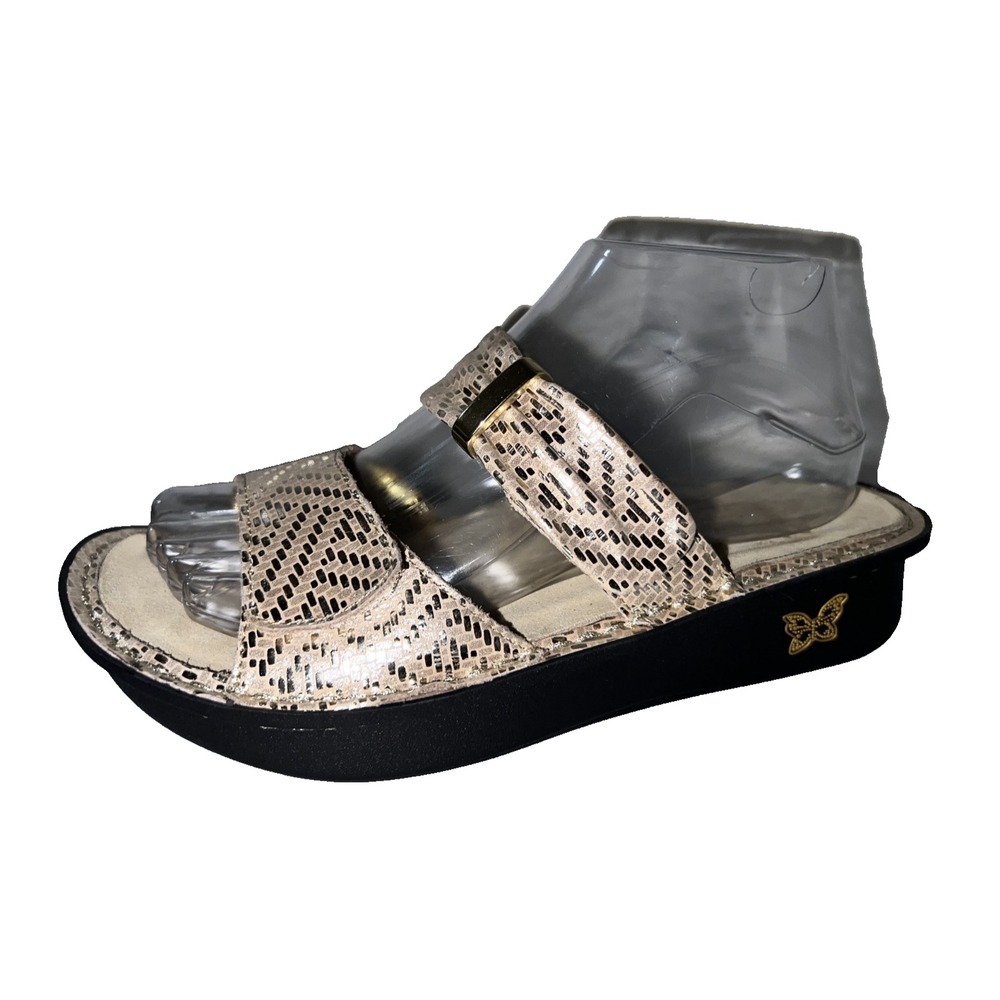 Alegria Venice Metallic Snake Print Slide Sandals Gold Black Women 39 EU 9 US